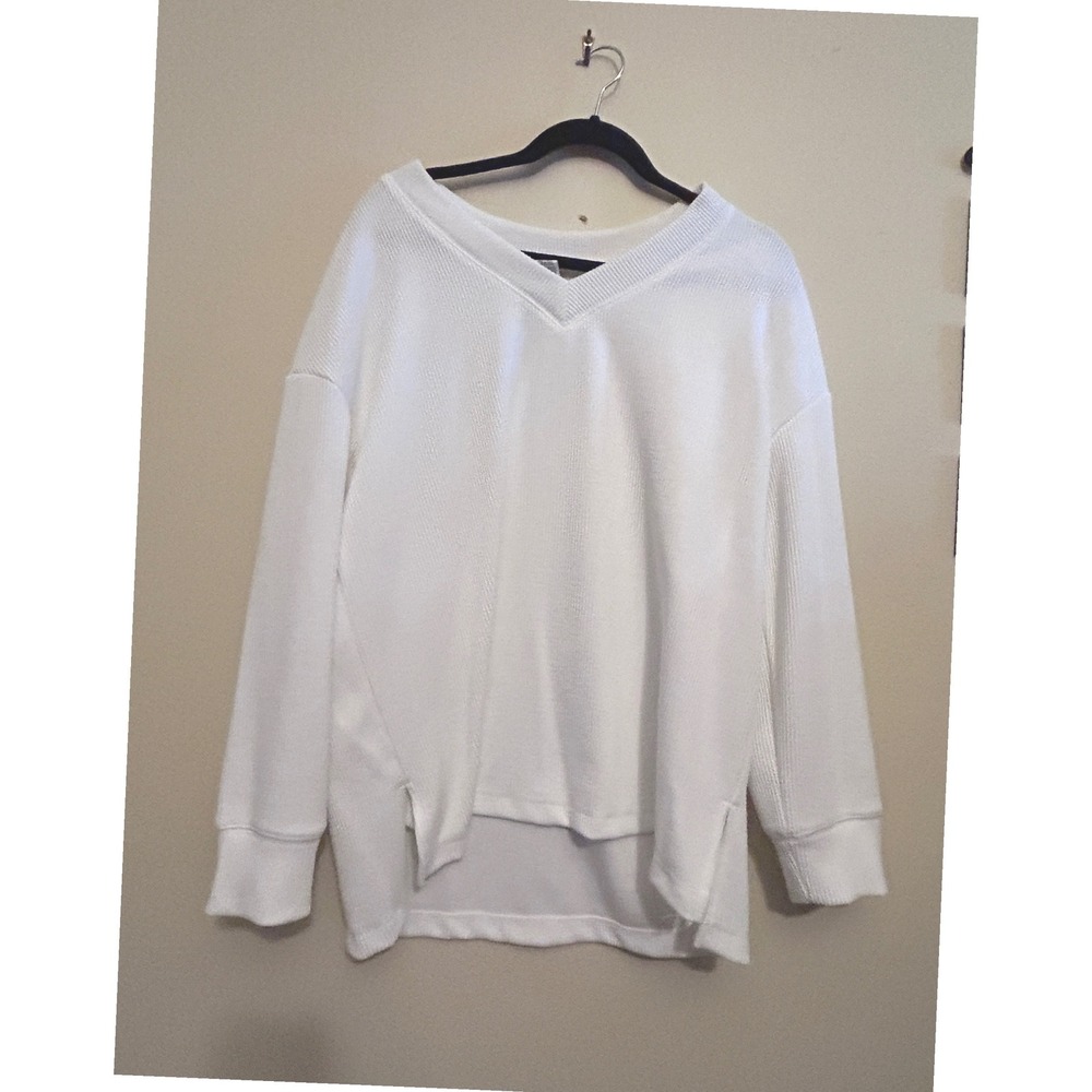 RBX Pullover Top Womens‎ XL White Excellent V-Neck Waffle Knit Oversized Active